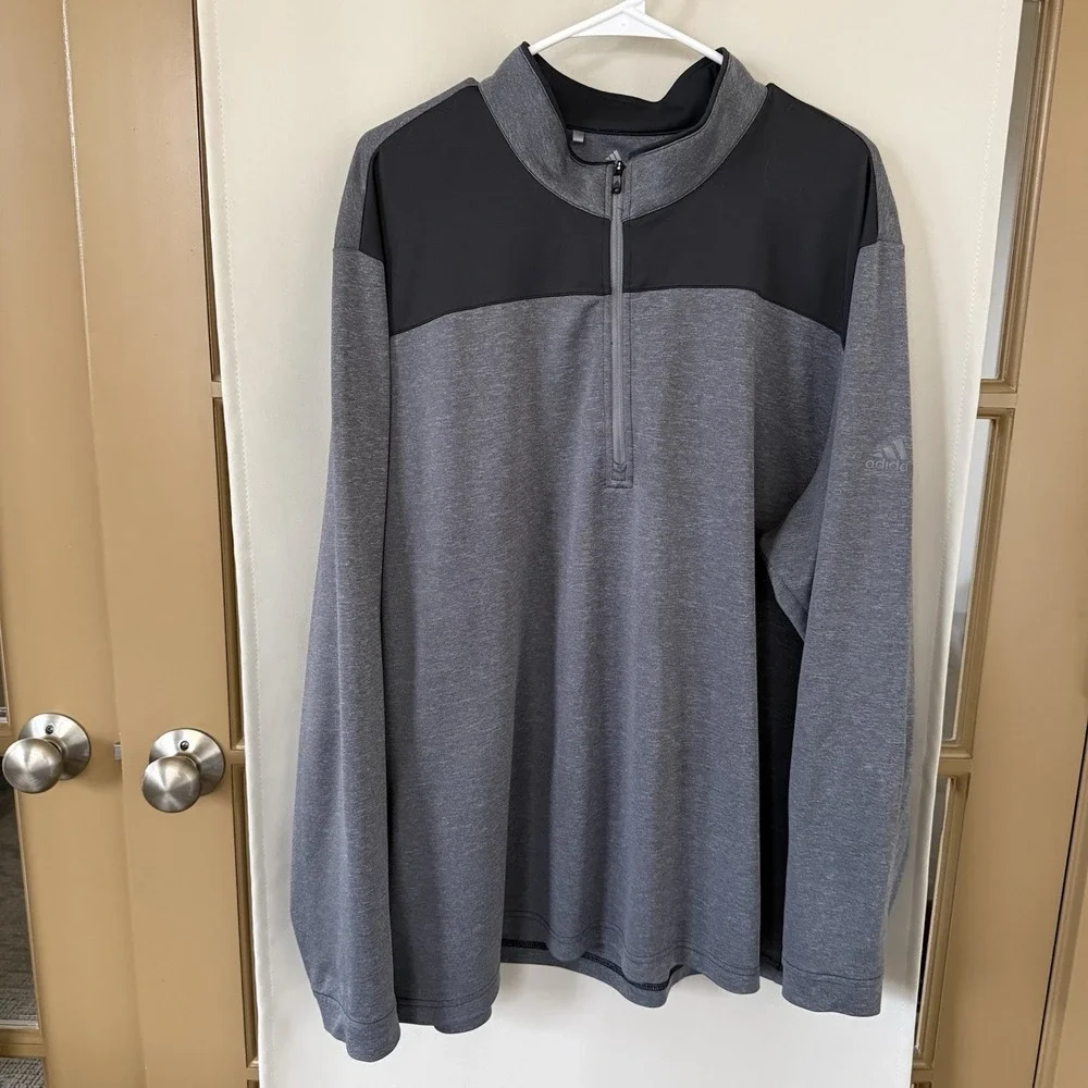Adidas Golf Men's 2XL Two Tone Grey 1/4 Quarter Zip Long‎ Sleeve Pullover